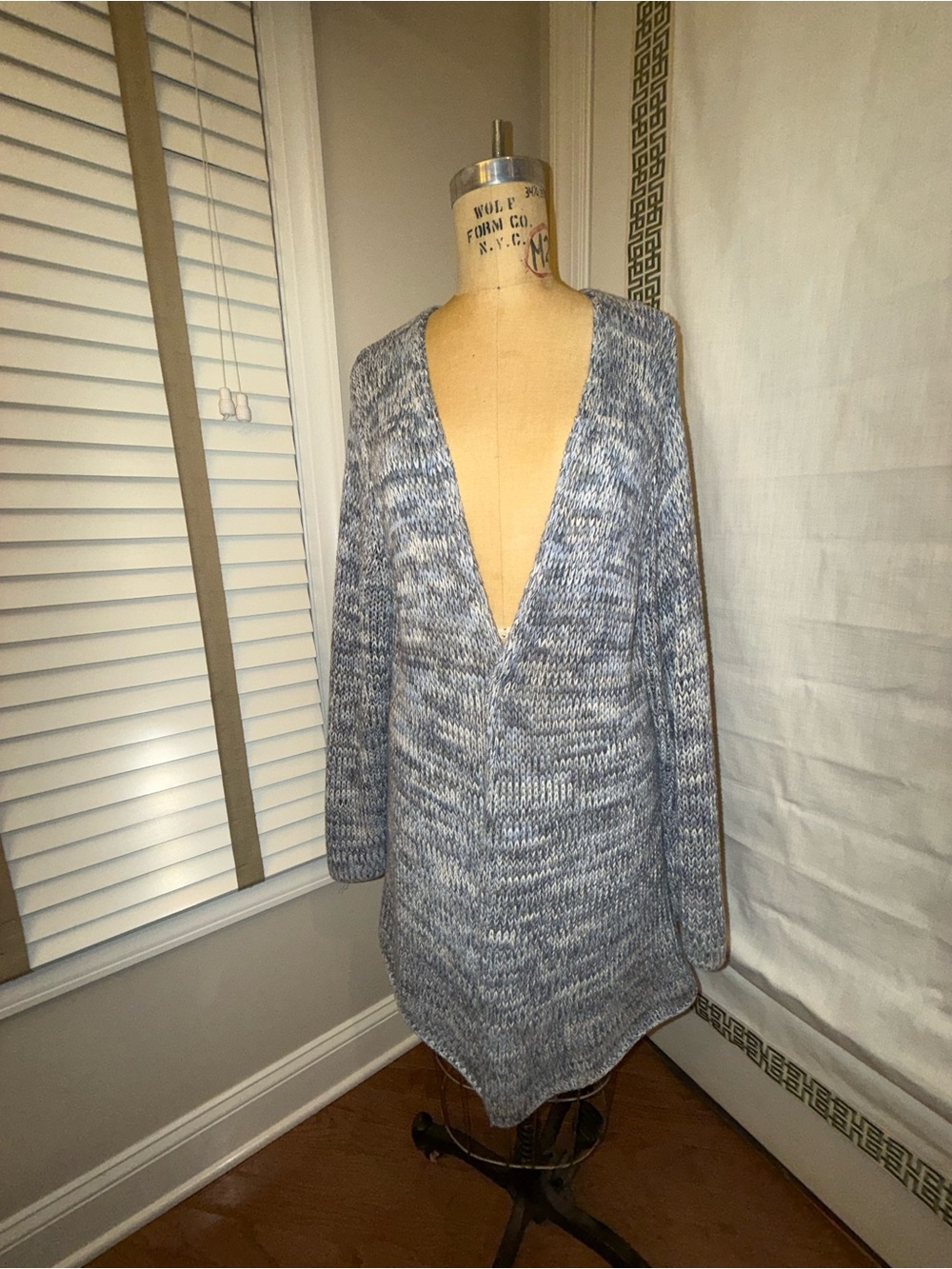 J. Jill Cotton Blue Marled Open-Front Knit Cardigan XL